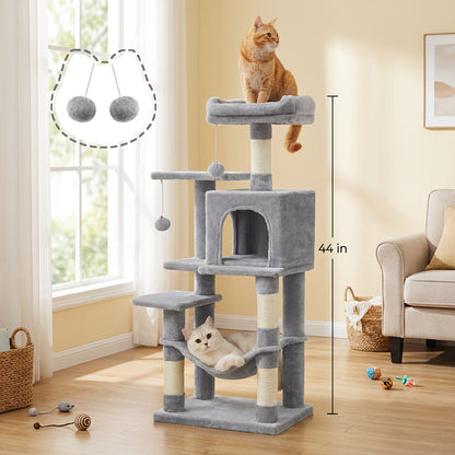 44- or 66-Inch Cat Tree Condo with Cave, Hammock, Raised Platforms and Four Color Options for Indoor Cats
