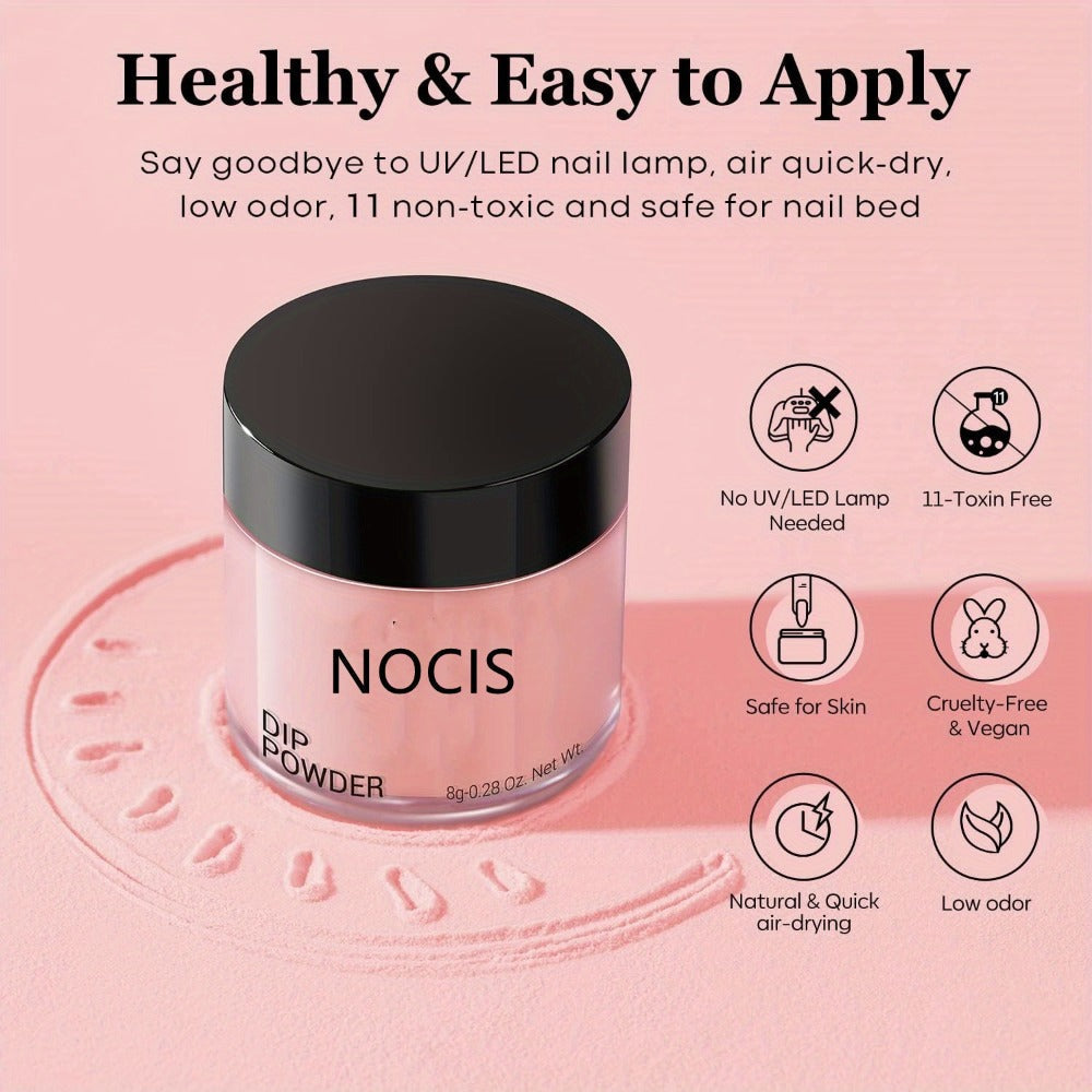 Dip Powder Nail Kit with NOCIS Label, Four Nude Gray Pink Powders, Three 10ml Liquids and Four Tools