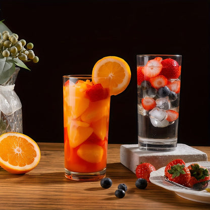 Highball Glass Cups Set of 6 – Thick Bottom Lead-Free Glassware for Juice, Milk & Drinks, Heavy Base Stability