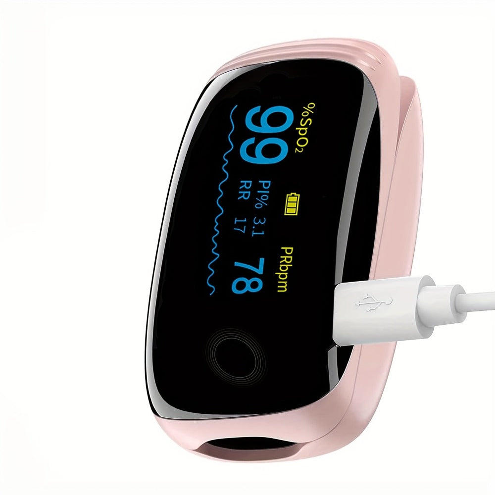 Pulse Oximeter Fingertip – FDA Cleared Rechargeable Blood Oxygen Monitor with SpO2, Pulse Rate, PI & RR, OLED Display