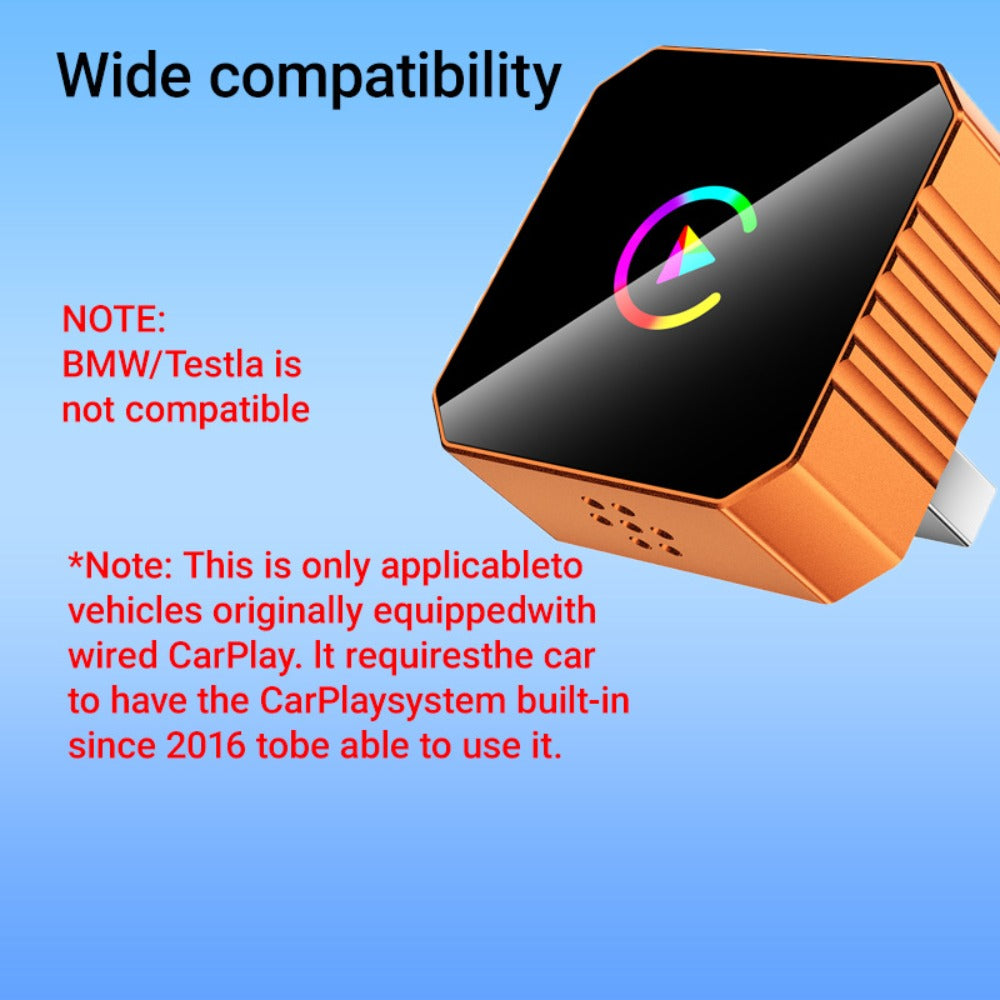 Compact USB Adapter for Factory Wired CarPlay or Android Auto Systems with Orange or Black Checkout Options