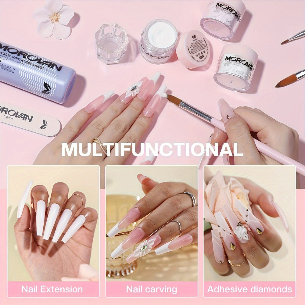 Complete Acrylic Nail Art Kit with Glitter – Pink Clear White Acrylic Powder 12 Color Glitter Powder Nail Liquid Clippers Full Tool Set