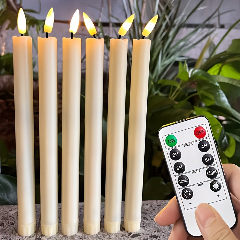 Flameless Taper Candles with Remote 6 Pack LED Flickering Battery Operated Electric Fake Window Candles 3D Black Wick for Dining Table