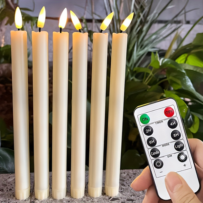 Flameless Taper Candles with Remote 6 Pack LED Flickering Battery Operated Electric Fake Window Candles 3D Black Wick for Dining Table