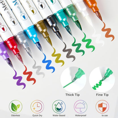 Double-Ended Tattoo Pen Set 10 Pcs with 114 Templates & Butterfly Stickers, Waterproof Sweat-Resistant DIY