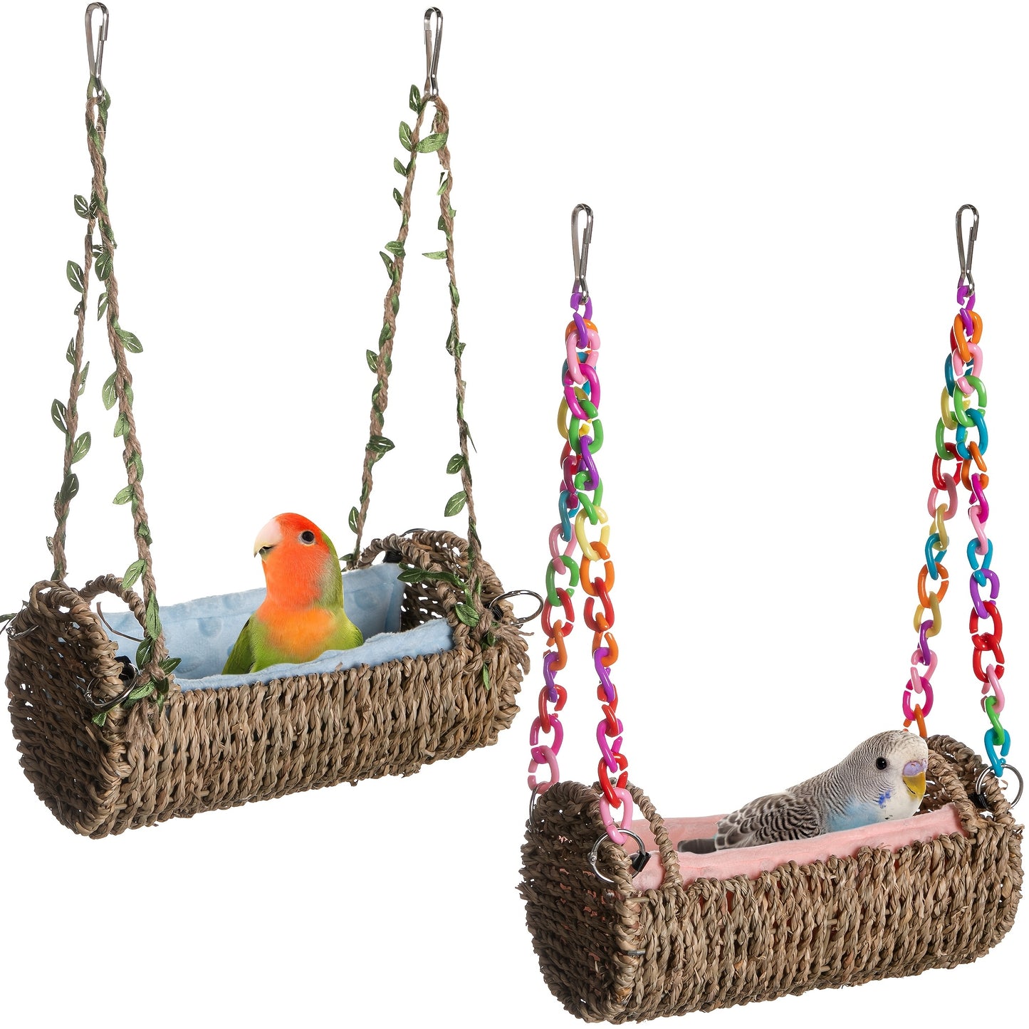 Parrot Nest with Mat Rattan Swing Toy All Season Bird Hammock Hanging Perch for Baby Parrots Cockatiels Conures Budgies Colorful Chain