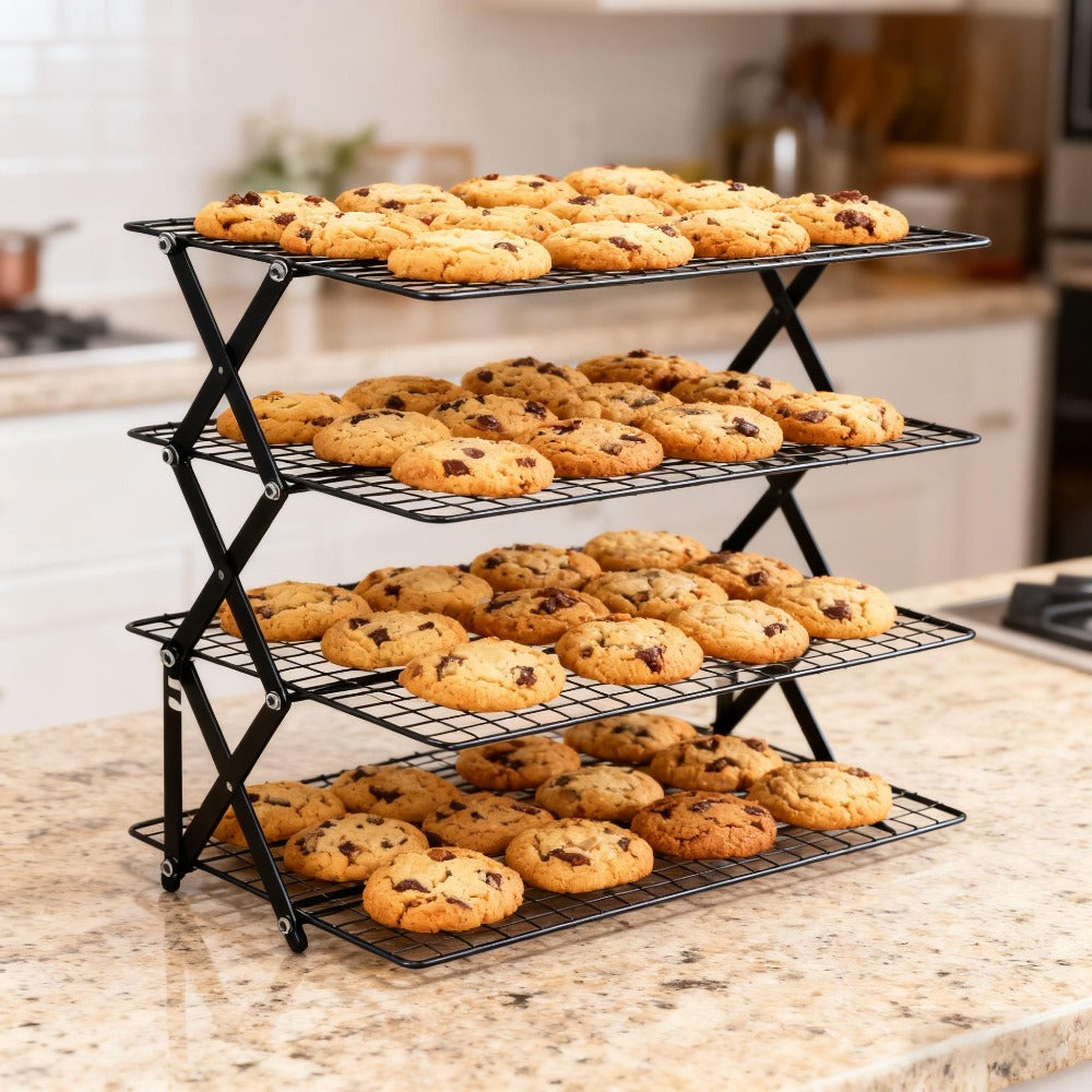 Foldable Cooling Rack for Baking, Stackable Wire Baking Rack with 4-Position Height Adjustment