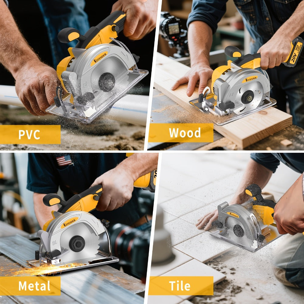 Brushless Circular Saw 5-Inch Kit 6900RPM with Battery & Charger, 45° Bevel Cut, Up to 6 Saw Blades