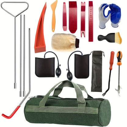 Car Door Unlock Tool Kit – Emergency Long Reach Grabber, Air Wedge, Trim Removal Tool & Carry Bag, Universal Fit for Cars Trucks SUVs