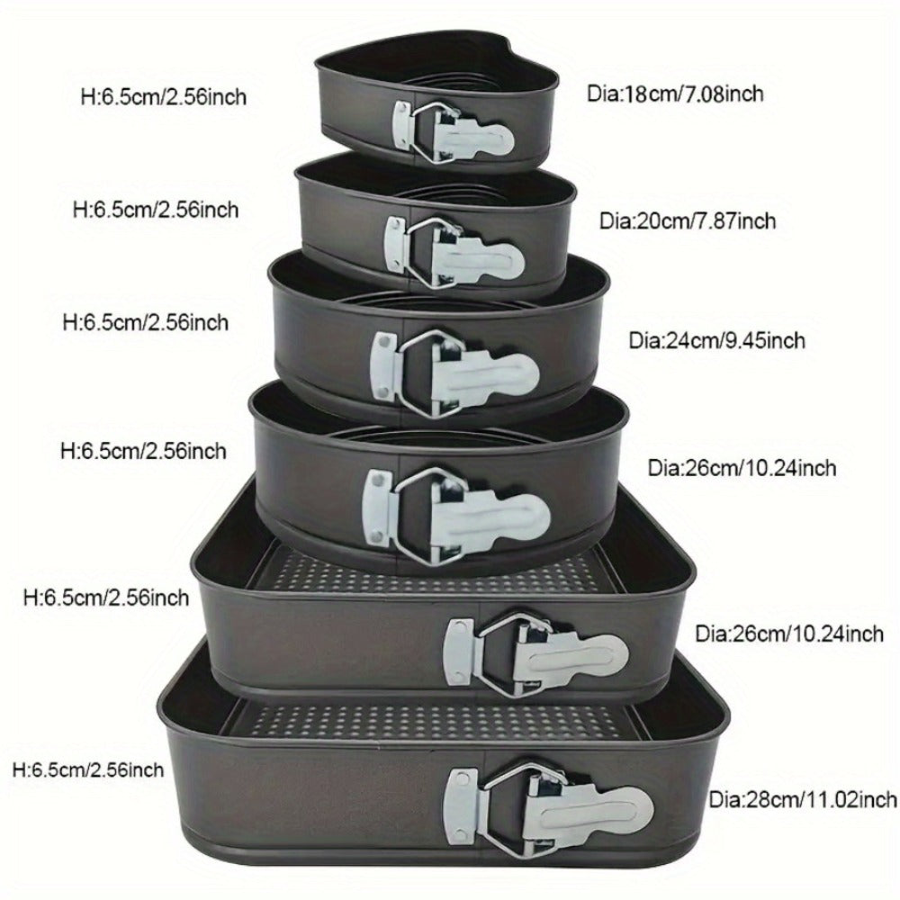 Cake Pan Set 6-Piece with Removable Bottom, Carbon Steel Nonstick Baking Molds in 3 Shapes Square Round Heart