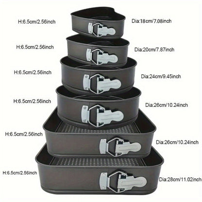 Cake Pan Set 6-Piece with Removable Bottom, Carbon Steel Nonstick Baking Molds in 3 Shapes Square Round Heart