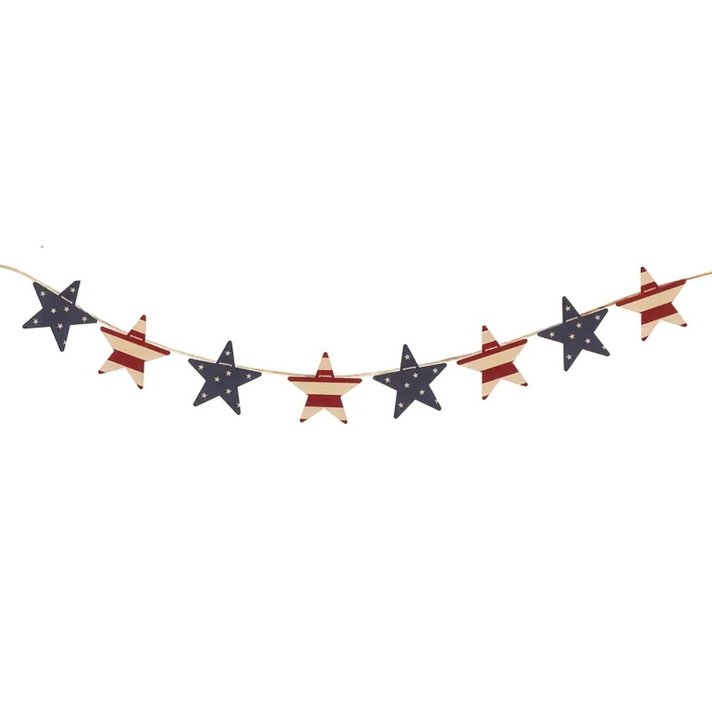Patriotic Wooden Wreath 4th of July, Red White & Blue Rustic Stars & Flags Decor for Independence Day