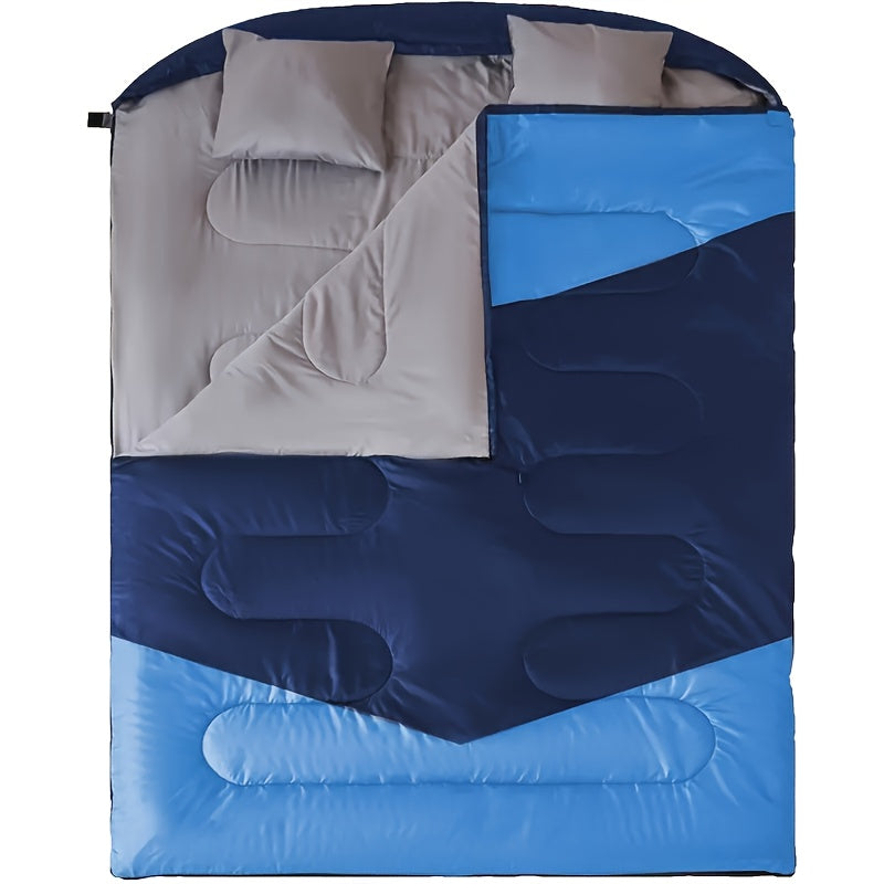 Double Sleeping Bag XL with Pillow for Two Adults – 2-Person Couple Sleeping Bag for Year-Round Camping, Hiking & Backpacking in Cold & Warm