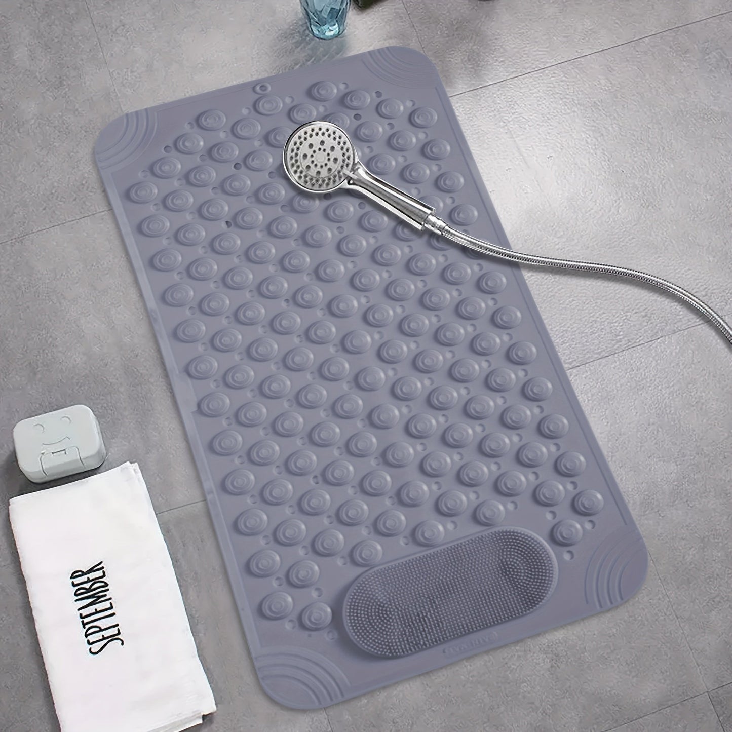 Textured Shower Bath Mat in 14.2 x 27.5 or 19.7 x 31.5-Inch Sizes and Six Color-and-Size Combinations