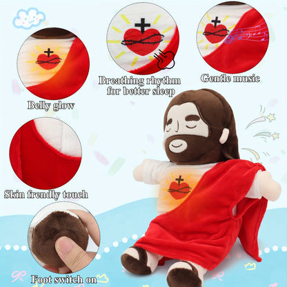 Sacred Heart of Jesus Plush Doll 15.7 Inch - Breathing Glowing Light Christian Religious Toy for Kids