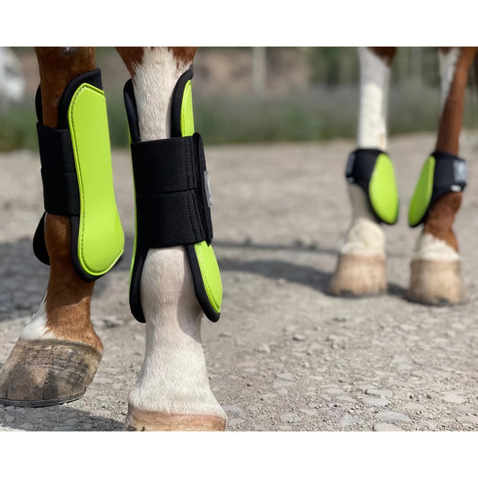 Horse Boots Set of 4 – Open Front Tendon & Fetlock Leg Protection Boots, PU Neoprene Splint Boots for Training, Racing, Riding & Jumping