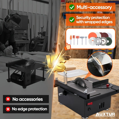 Mini Table Saw Multifunctional Desktop Cutting Machine, 100W Motor, 7-Speed Adjustable, 0-90° Angle Cut