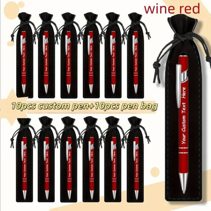 Custom Ballpoint Pens with Pencil Pouch Bulk Set, Personalized Ballpoint Pen Pack for Corporate Gifts