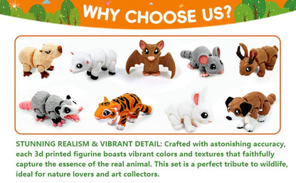 3D Printed Animal Figurines Set 21pcs, Mini Movable Joints Realistic Collectible Animal Statues for Adults