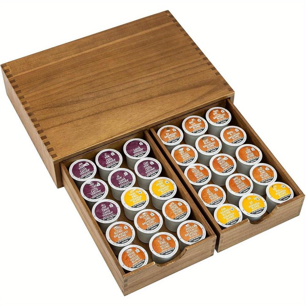 Coffee Machine Stand with K-Cup Storage Rack – Wooden Countertop Coffee & Tea Organizer with Drawer, Holds 30 Boxes of K-Cups or Tea Bags