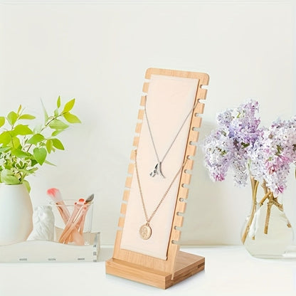 Bamboo Jewelry Necklace Display Stand 2 Pack - Multi-Hook Necklace Holder Tower, Tabletop Showcase Organizer for Retail Store