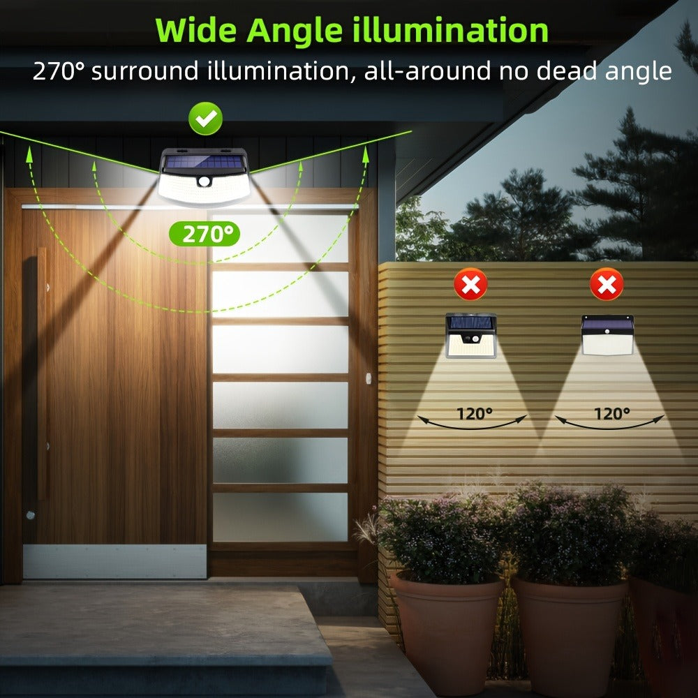 Solar Step Lights Outdoor 120 LED Motion Sensor, 270° Wide Angle Wall Light with 3 Modes, Solar Powered Stair Light for Pathway
