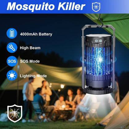Rechargeable Lantern Bug Zapper with Blue Grid Light, Swivel Base, USB-C Cable and Cleaning Brush