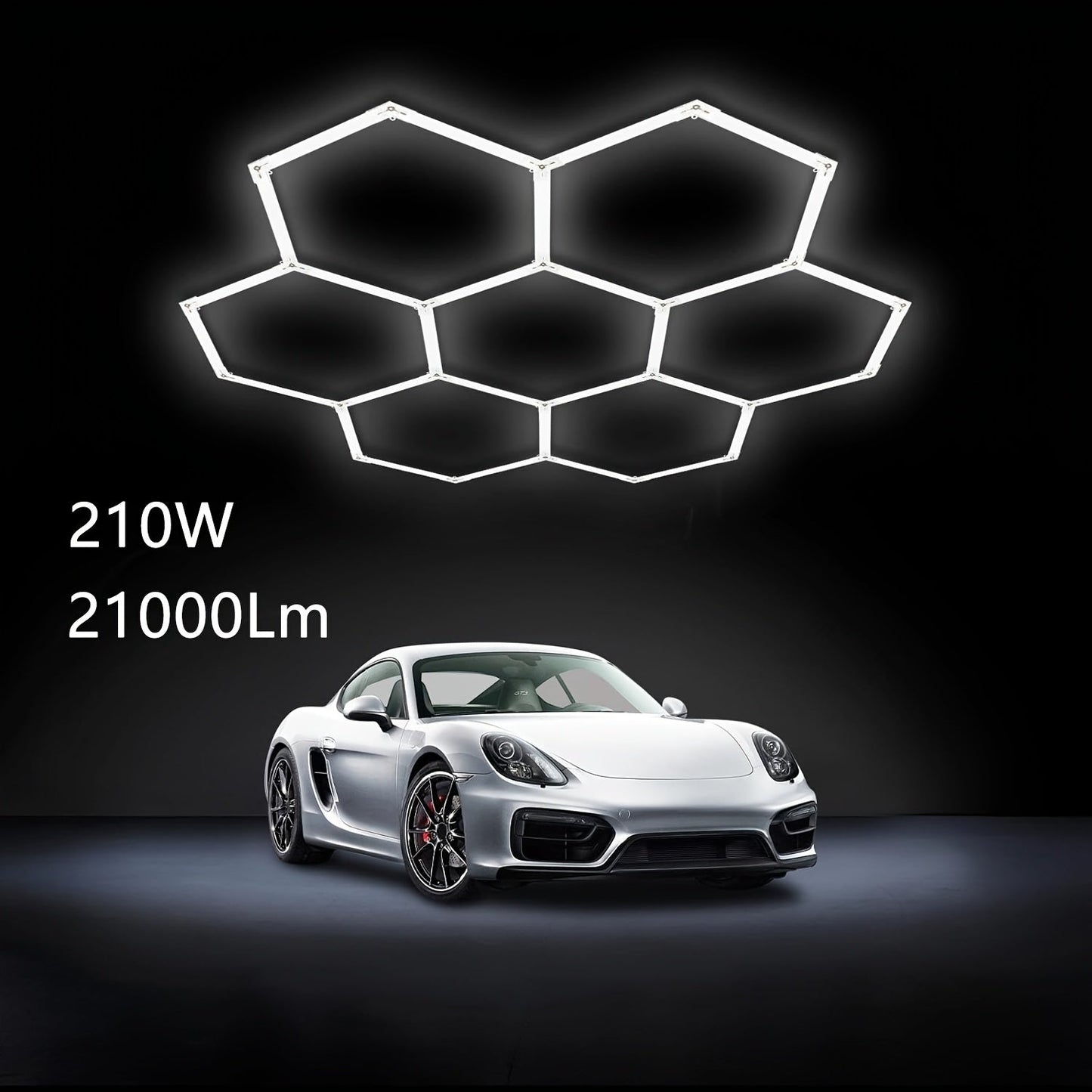 LED Hexagonal Garage Light 6500K, Super Bright Daylight White Shop Light 42W, 620W for Auto Detailing