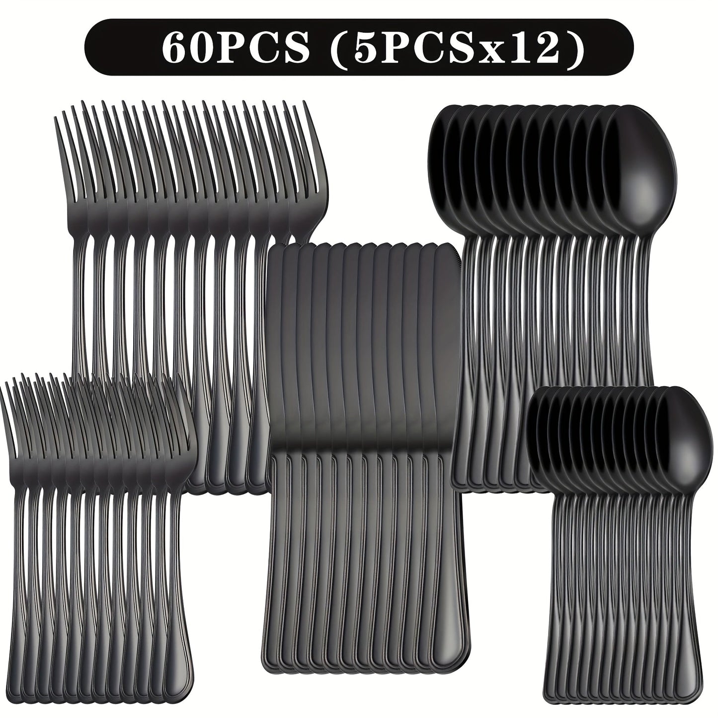 Stainless Steel Flatware Sets in 20–72 Piece Silver, Black or Gold Configurations with Exact Checkout Options
