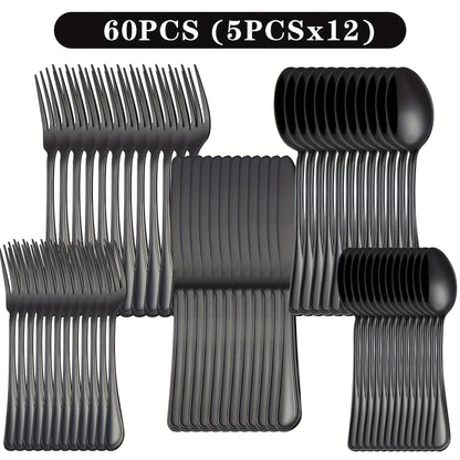 Stainless Steel Flatware Sets in 20–72 Piece Silver, Black or Gold Configurations with Exact Checkout Options