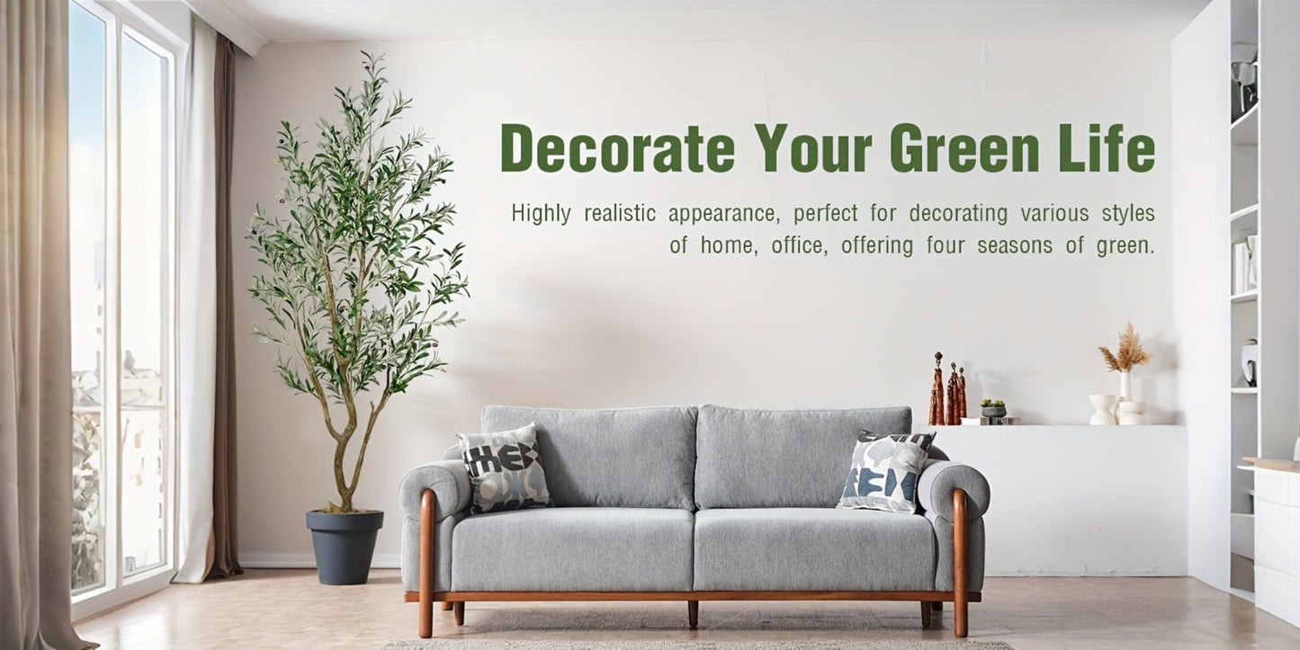 Multi-Branched Artificial Olive Tree with 5.25, 6 or 7 ft Height Options, Decorative Fruit and Black Nursery Pot