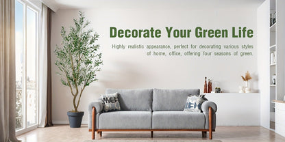 Multi-Branched Artificial Olive Tree with 5.25, 6 or 7 ft Height Options, Decorative Fruit and Black Nursery Pot