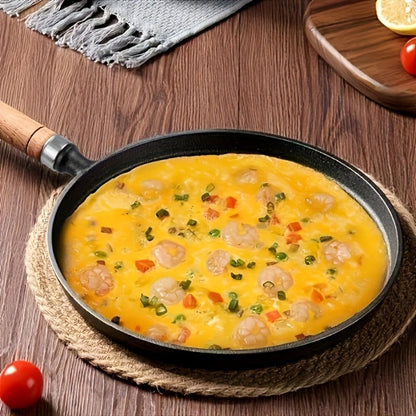 Mini Cast Iron Frying Pan 4.7 Inch with Wooden Handle for Omelets Pancakes Crepes for Home Cooking, Dining and Outdoor Meals