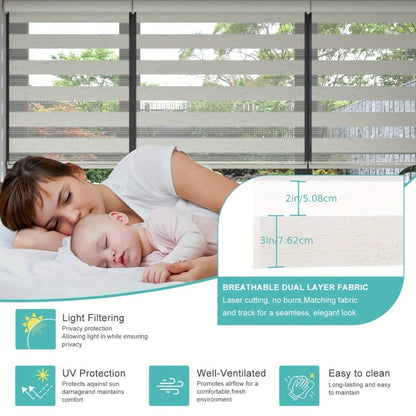 Cordless Zebra Roller Shade with Valance, Day Night Window Blind, Dual Layer Window Treatment Mesh Opaque Fabric