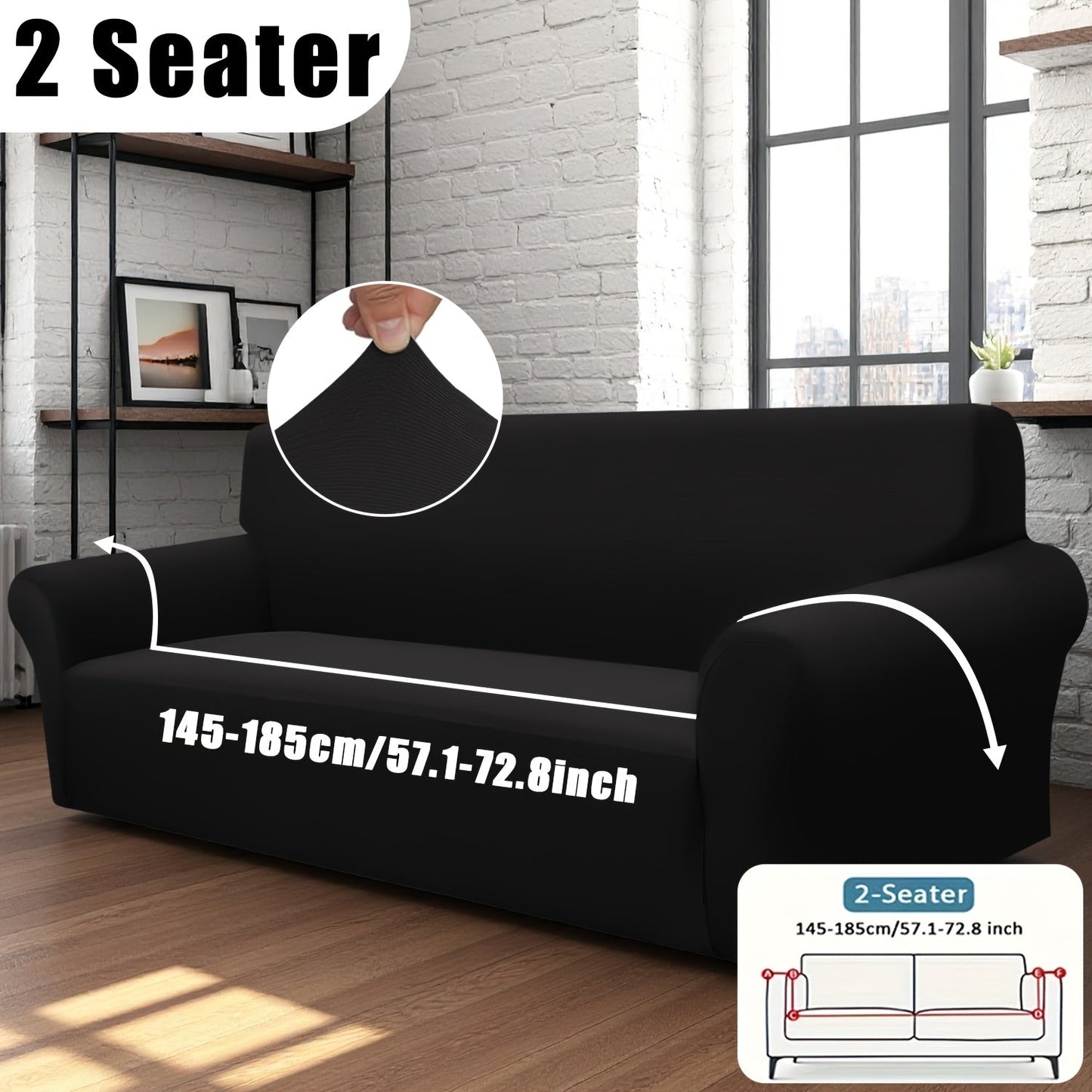 Sofa Cover Solid-Color Fitted Slipcover Options for 1, 2, 3 or 4-Seater Sofas and Separate Pillowcase