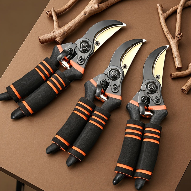 Hand Pruning Shears Set with Black-and-Orange Handles, Replacement Spring and 21cm Pictured Length