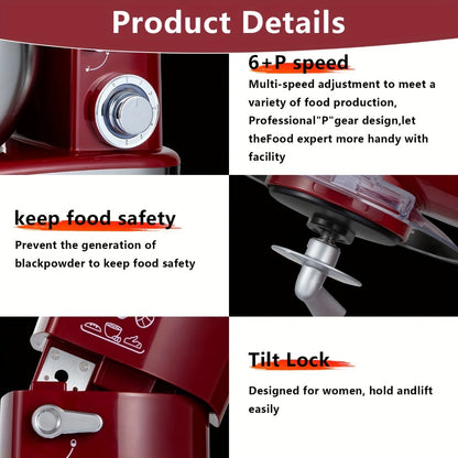 Stand Mixer 6-in-1 400W with 6.3QT Stainless Steel Bowl for Home Cooking, Dining and Outdoor Meals