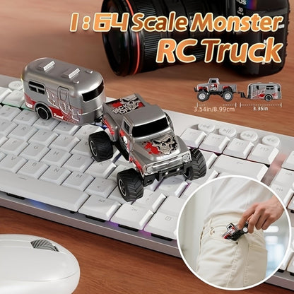 Mini Alloy RC Monster Truck 1:64 Scale 2.4GHz Off-Road Crawler with LED Lights, Street Graffiti Spray-Paint Design