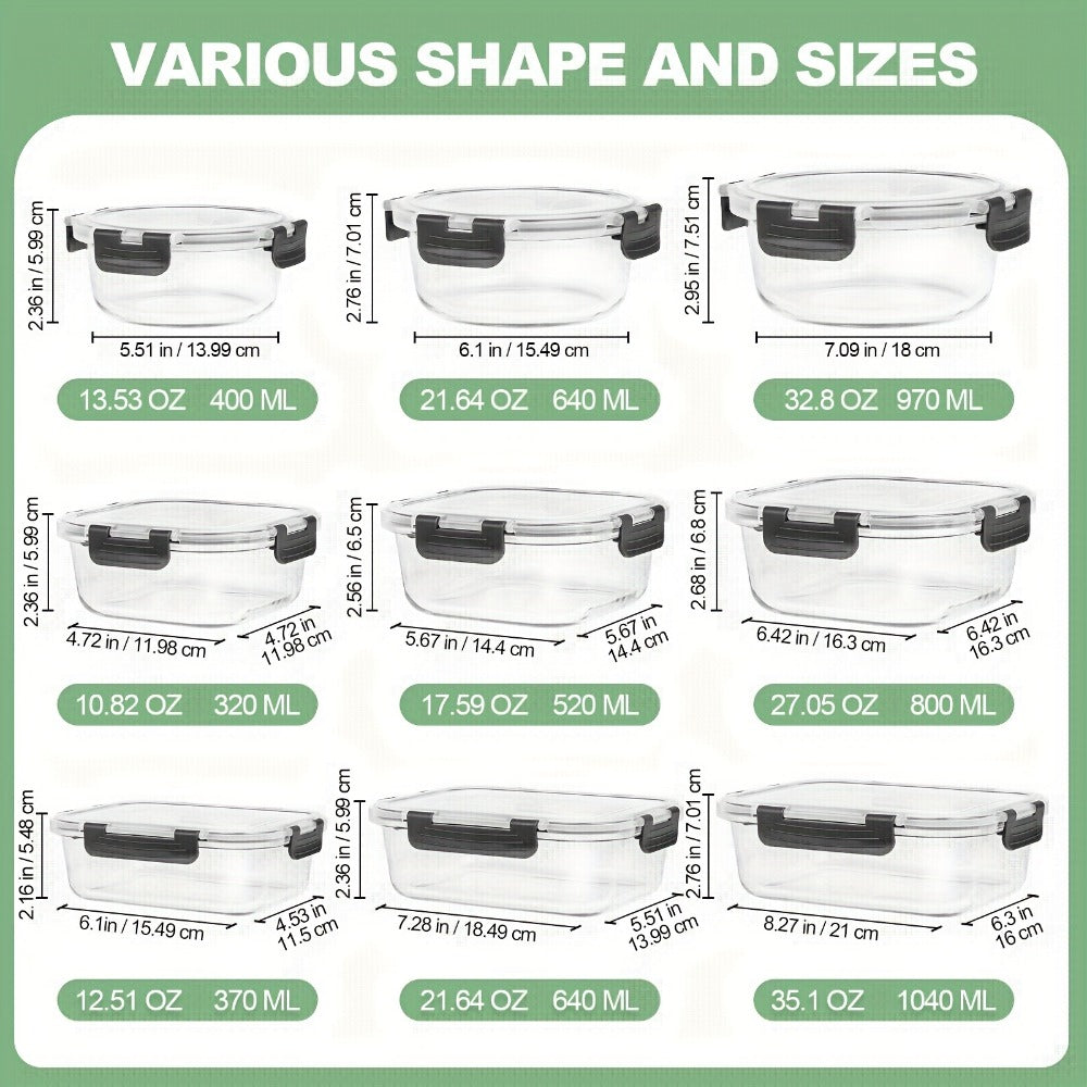 12-Piece Glass Food Container Set with Six Assorted Containers and Black- or Pink-Accent Clip Lids