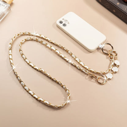 Crossbody Phone Strap Long Chain Pearl Camellia Metal Charm Elegant Lanyard for Women Girls