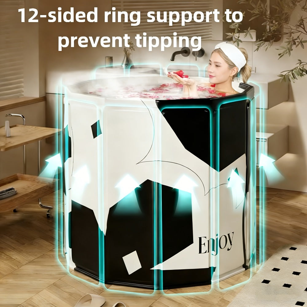 Foldable Soaking Tub for Adults, Portable Full Body Bath Barrel with Base, Collapsible Hot & Cold Soak Tub for Home Travel Small Spaces