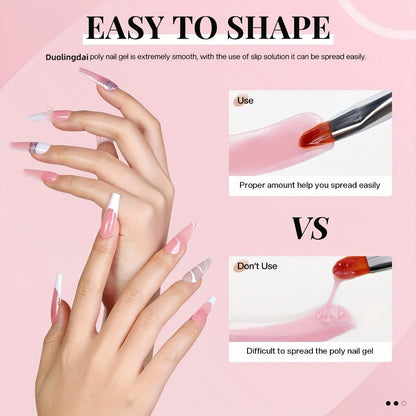 Twelve-Color Poly Extension Gel Tube Set with Nude, Pink, White and Clear Shades for UV or LED Nail Art and Extensions