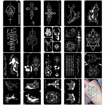 Twenty-Piece A5-Labeled Tattoo Stencil Kit002 with Animal, Symbol and Geometric Pattern Designs