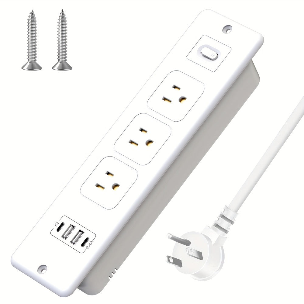 Recessed Power Strip In-Desk Embedded Socket 7-in-1, 3 AC Outlets & 4 USB Ports, Slim Space-Saving Design