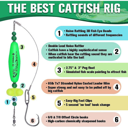 Catfish Rig Santee Cooper Float with Rattler 4pcs Set, Catfishing Tackle Rattle Float Rig for Bank Fishing