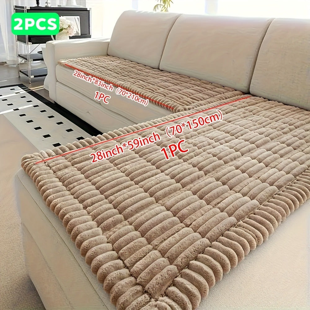 Sofa Cover Two-Piece Corduroy Jacquard Set with 28 x 59 and 28 x 83-Inch Panels in Four Colors