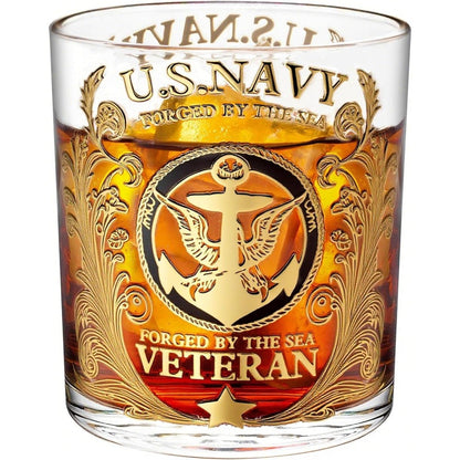 Engraved Veteran Tribute Whiskey Glass 10oz - US Navy Military Gift, Personalized Patriotic Whiskey Glasses for Dad