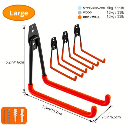 Garage Wall Hooks Storage Rack - Iron Utility Hooks for Power Tools, Ladders, Bikes, Ropes - Wall Mount Organizer for Garage