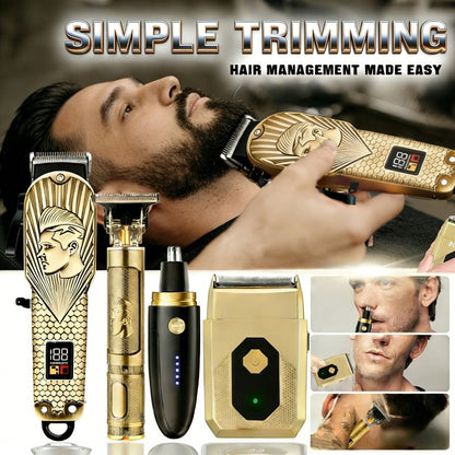 4-in-1 Cordless Grooming Kit for Men – Hair Clipper, Beard Trimmer, Electric Shaver & Nose Trimmer, Rechargeable Professional Hair Cutting