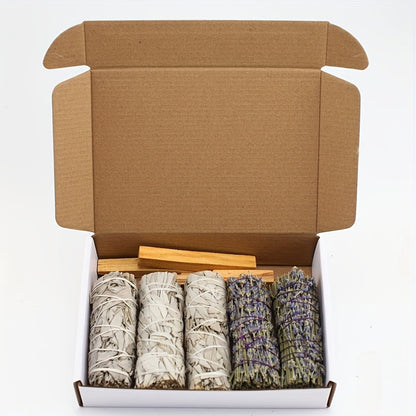 Smudge Sticks Gift Set - White Sage, Lavender & Palo Santo Hand-Tied Cleansing Bundle for Meditation